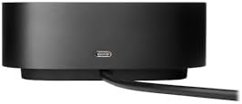 HP business notebook dock highlighting the compact five by five inch desktop footprint layout