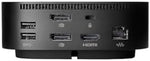 HP universal multi-display docking station showing rear ports including HDMI and DisplayPort connections