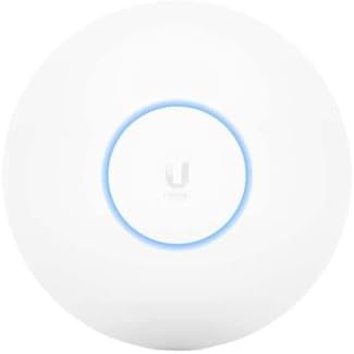 Ubiquiti Networks UniFi U6 Plus dual band access point showing the rear mounting plate and gigabit ethernet port setup.