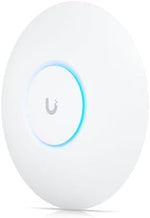 Ubiquiti U6 Plus enterprise wireless hardware highlighting the circular blue status LED indicator light