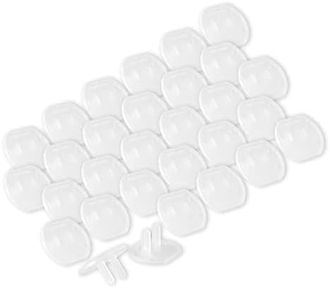 Clear plastic outlet cover showing safety plug design