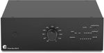 Pro-Ject audio dual-mono phono stage sleek black aluminum enclosure design.