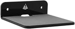 Black acrylic floating shelf holding a small bluetooth speaker