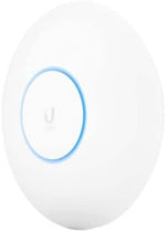 Ubiquiti Networks UniFi U6 Plus enterprise indoor access point mounted seamlessly on a white ceiling.