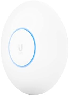 Ubiquiti Networks UniFi U6 Plus enterprise indoor access point mounted seamlessly on a white ceiling.