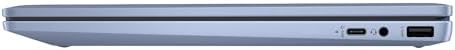Angled view of the renewed HP hybrid laptop showcasing the durable blue external chassis finish
