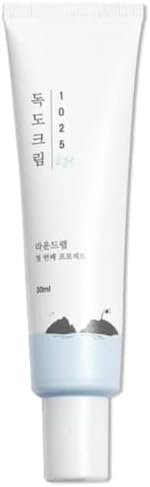 Authentic Round Lab 1025 Dokdo Eye Cream showing light blue island graphic on the box packaging