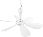 VizGiz portable hanging air circulator suspended inside an outdoor camping tent demonstrating personal cooling setup.