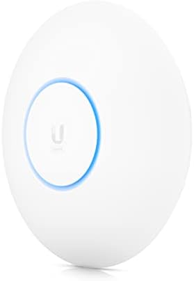 Ubiquiti U6-LR-US enterprise Wi-Fi 6 access point showcasing the rear Ethernet port panel and durable mounting bracket alignment slots