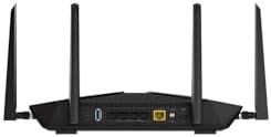 Netgear WiFi 6 wireless router RAX50 angled shot emphasizing its modern aerodynamic structure