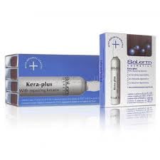 Salerm Kera Plus Repairing Keratin treatment ampoules front view for thermal hair protection.