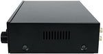 Rockville BLUAMP 90 home entertainment control center showing dual mic ports with echo and volume adjustments