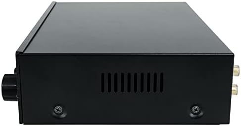 Rockville BLUAMP 90 home entertainment control center showing dual mic ports with echo and volume adjustments