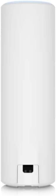 Ubiquiti Networks enterprise grade Wi-Fi 6 access point placed on an indoor office desktop.