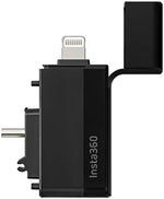 Insta360 X3 Quick Reader angled view highlighting the dual connection ports for smartphone and computer compatibility.
