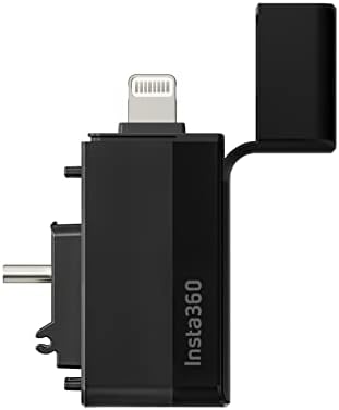 Insta360 X3 Quick Reader angled view highlighting the dual connection ports for smartphone and computer compatibility.