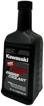 Imported Kawasaki powersports cooling fluid showing back ingredients and warning labels.