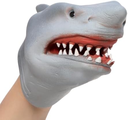 Side view of Schylling Shark Hand Puppet demonstrating flexible rubber material.