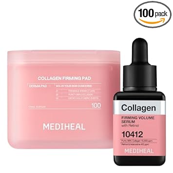 MEDIHEAL Firming Pad and Serum Skin Care Duo Set front view of packaging for anti-aging routine