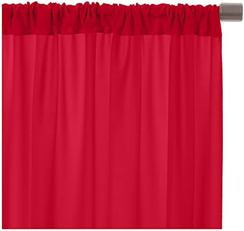 Two panels of red poly premier fabric curtains arranged together as a wide photographic background