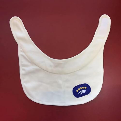 STYLEHEAVEN hockey bib guard laid flat showing the full dimensions from thirty four to forty three centimeters.