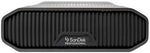 SanDisk Professional 12TB external hard drive rear view showing the USB-C ten gigabits per second port and power input.