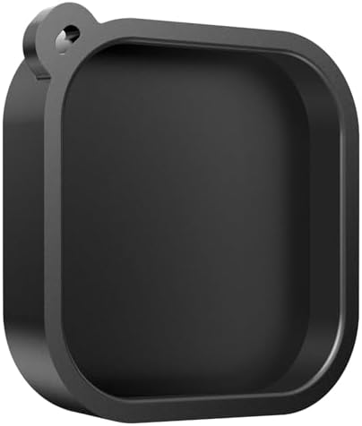 Side view of a tight fitting silicone protective cap installed on a camera lens