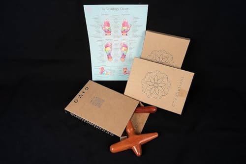 CCcollections traditional wooden massage equipment with the included English hand and foot reflexology chart