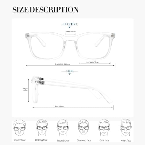Side angle view of transparent rectangle computer eyeglasses
