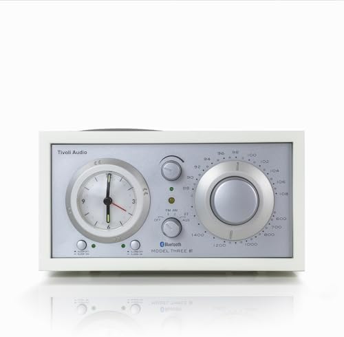 Close up of the analog clock face on the Tivoli Audio Model Three