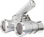 The complete retail packaging box of the authentic imported Levenhuk Broadway silver opera glasses