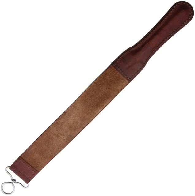 Marbles genuine brown leather razor strop MR587 showing dual surface and hanging ring