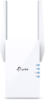 TP-Link RE705X wireless extender packaging displaying the technical details and dual-band speed capabilities.