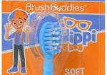 Close up view of the Brush Buddies sonic battery operated children toothbrush handle detailing the easy on off power switch.