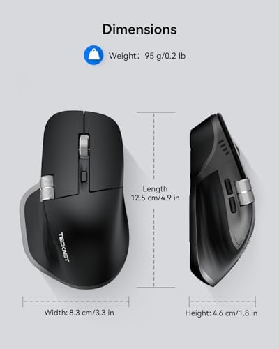 TECKNET rechargeable ergonomic mouse with the included USB-A receiver and charging cable.