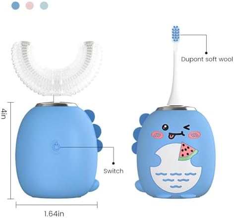 U-shaped sonic toothbrush for children showing food grade silicone brush heads