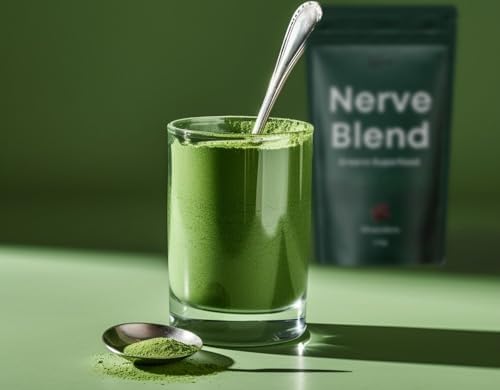 The Nerve Brand peripheral neuropathy supplement bag displaying the superfoods and functional mushroom blend callouts.