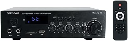 Rockville BLUAMP 90 compact home audio amplifier back panel displaying HDMI Audio Return Channel and phono inputs