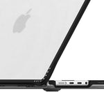 Close-up detail of the shock-absorbing EcoShock cushioned corners on the CASETiFY laptop enclosure