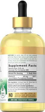 Carlyle Vitamin E Oil liquid supplement bottle with precision dropper cap for skincare application