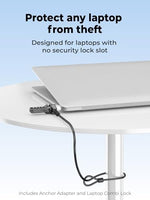 Multplx anti theft cable wrapped around a heavy desk leg for secure office laptop protection.
