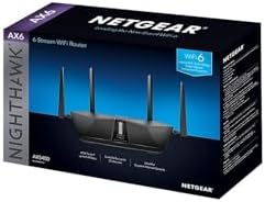 NETGEAR Nighthawk smart home router packaging showing technical specifications for premium wireless coverage
