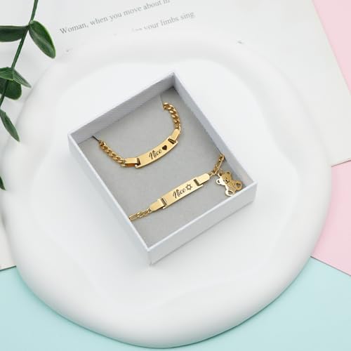 Malihome personalized nameplate identity bracelet for newborns presented in an elegant gift box