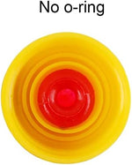 Yellow and red livestock nursing nipples showing screw on thread design