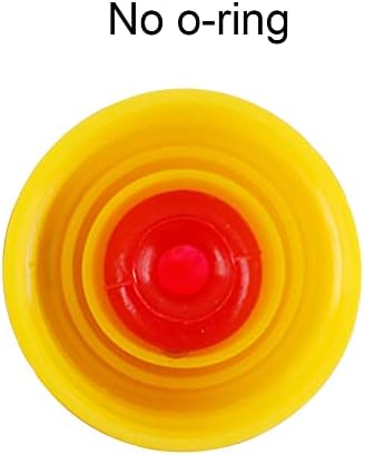 Yellow and red livestock nursing nipples showing screw on thread design