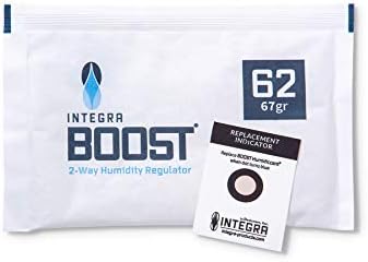 Two-way humidity control packet with blue replacement indicator card for herbs.