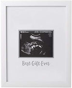 White ultrasound picture keepsake frame with included silver marker for baby shower guest signatures