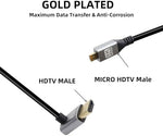 RIIEYOCA 8K micro HDMI to standard HDMI cable showing ninety degree angled tip configuration.
