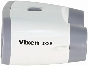 Top perspective of white and gray roof prism theater binoculars by Vixen brand