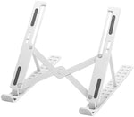 Folded white portable notebook riser demonstrating its compact travel size